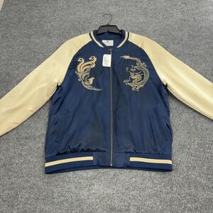 Standard Issue Bomber Jacket Mens M Navy Polyester Dragon Phoenix Sukajan Style